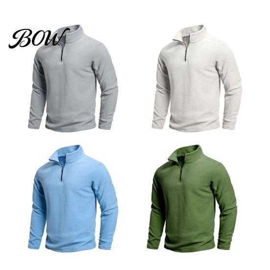 Athletic Shirts for Men Quarter-Zip Sweatshirt, Long Sleeve Mock Neck Pullover Top, Solid Lightweight Outdoor Apparel Color Casual Sweatshirt