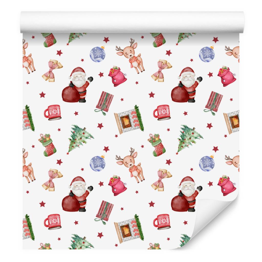 Christmas wallpaper white, coral, cream and light gray 50x1000