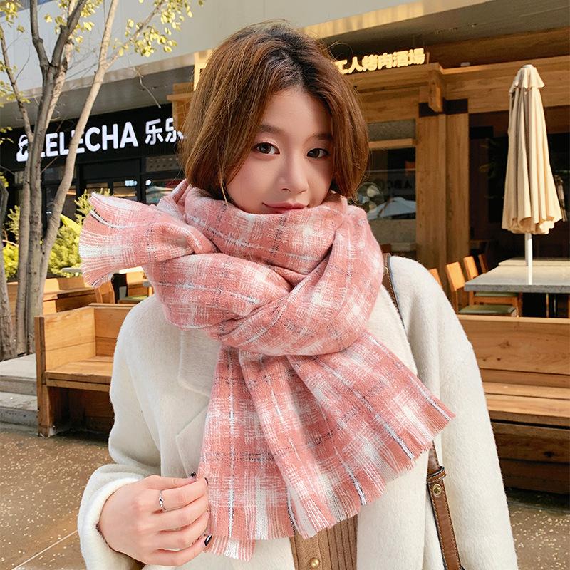 2025 Korean Imitation Cashmere Scarf Women's Autumn and Winter High-end Warm Shawl Cute Versatile Plaid Scarf