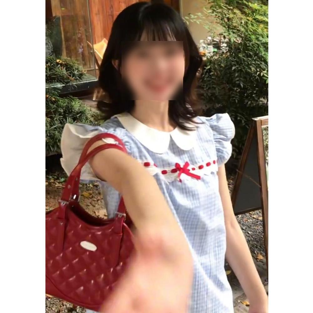 Кукольный воротник в стиле колледжа, пышная юбка для женщин, короткая юбка с кружевной вставкой в мелкую клетку, милое платье с короткими рукавами-фонариками для женщин