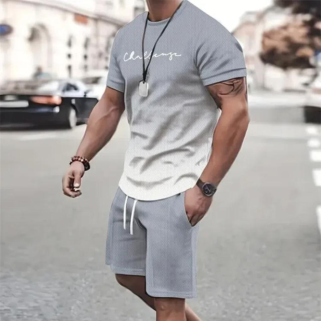 Летний уличный мужской костюм, спортивная мужская одежда больших размеров, футболка с 3D-принтом, шорты, мужская простая одежда, модный костюм