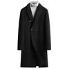 Men's Double-Sided Wool Trench, Black Woollen Outerwear, Long Overcoat, Double Breasted, Thick Black, Autumn, Winter