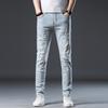 Новые летние джинсы слим девять точек стрейч повседневные длинные брюки для мужчин