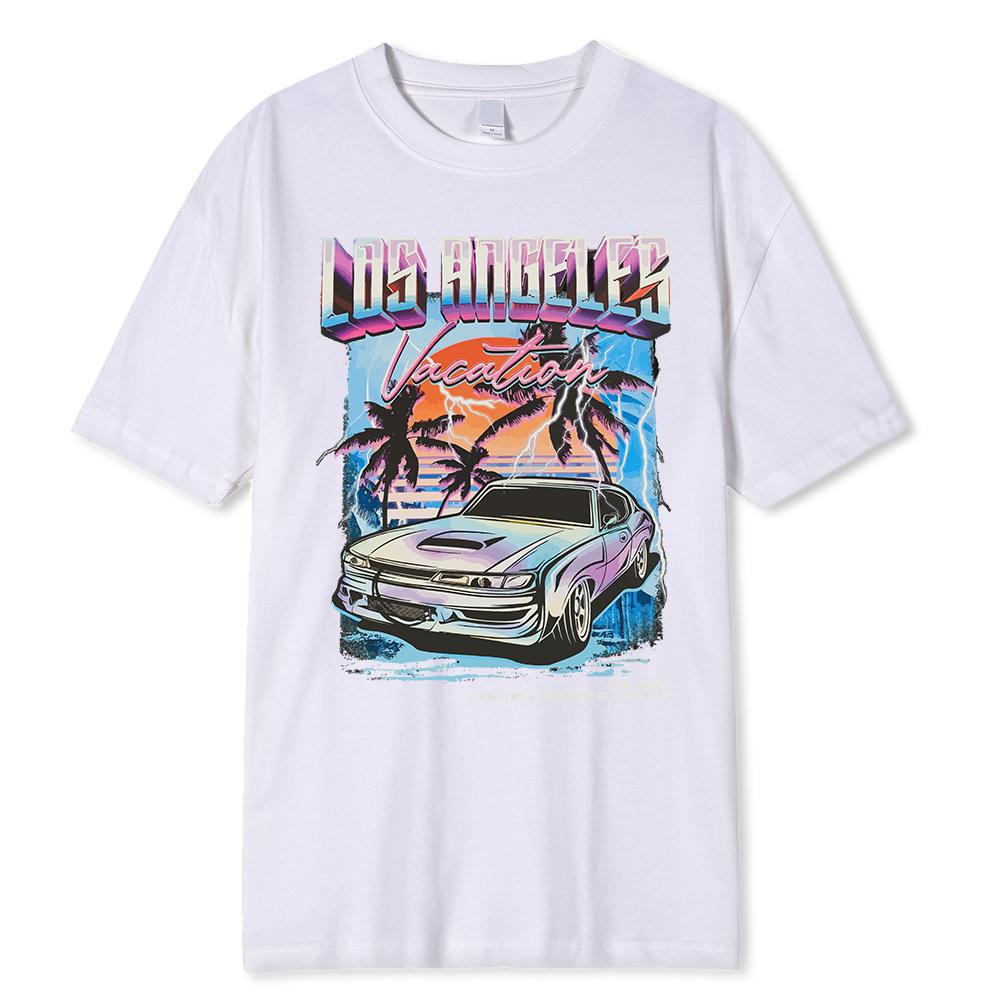 Los Angeles Vacation Printing Men Tshirt Oversized Loose Clothes Street Cotton T Shirts Fashion T-Shirts
