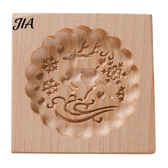 Wooden Cookie Stamp Christmas Mold, Carved Biscuit Press with Decorative Relief Baking Molds Forest Animal & Botanical Patterns, Embossed Tool Mold