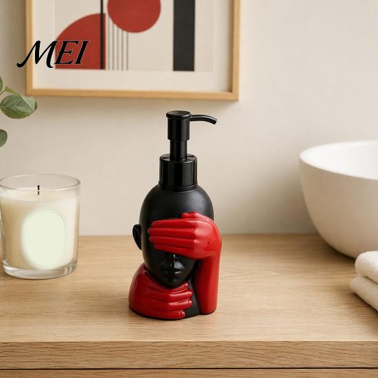 Black And Red Soap Bottle 200ml Dispensing Bottle, Smooth Foaming Artistic Design Large Capacity Dispenser for Bathroom Decor Hand