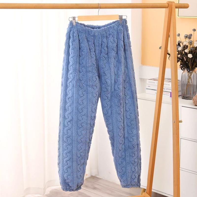 Женские терможаккардовые длинные брюки, однотонные пижамные комплекты из кораллового флиса, пуловер, повседневная одежда для сна