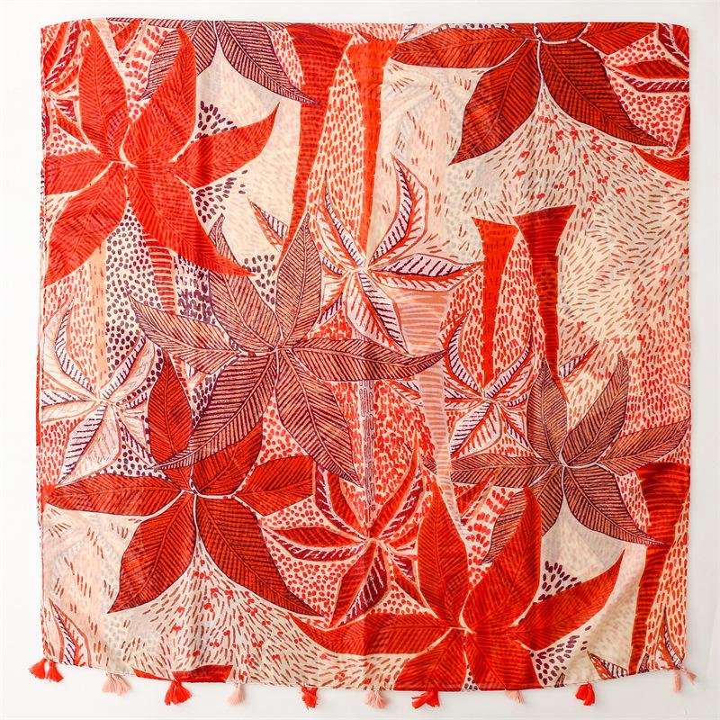 Four Seasons Clothing Accessories Cotton And Hemp Texture Scarf Orange Red Leaf Flower Silk Scarf Travel Sunscreen Shawl