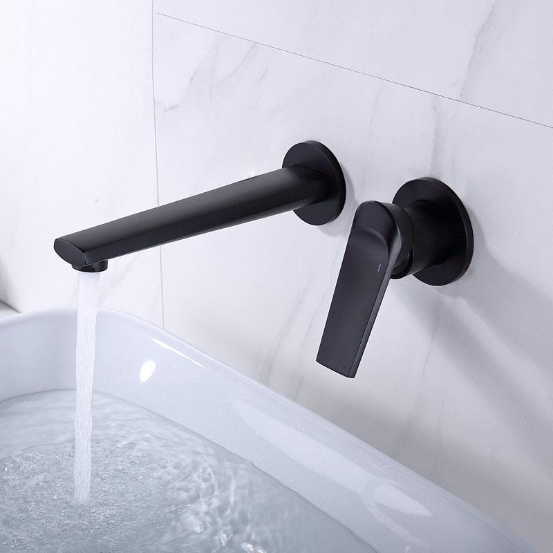 Brass Gun Grey/Brushed Gold Bathroom Basin Faucet Hidden Mount Wall-mounted Faucet Cold And Hot Mixer Sink Tap Chrome Black