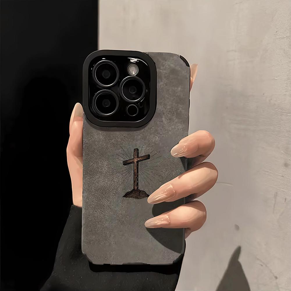 Чехол для телефона из искусственной кожи с узором Крест Иисуса для IPhone 17 16 15 14 13 12 11 Pro Max Plus Air 16E X XR XS Max Защитный бампер