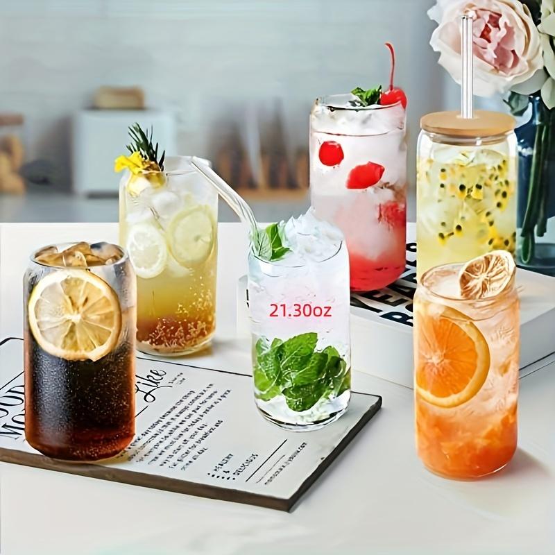 1-4pcs/set High Borosilicate Glass Water Cup 21.3oz Reusable Drinking Cups Ice Coffee Boba Bottle for Restaurant Travel Bottles