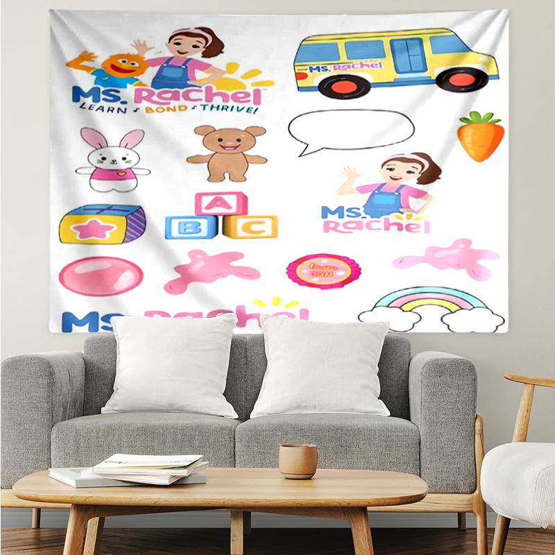 Ms.-Rachel Print Tapestry, Backdrop, Easy Setup, Ideal for Bedroom, Office & Living Room, with Aesthetic Wall Hanging Decor.