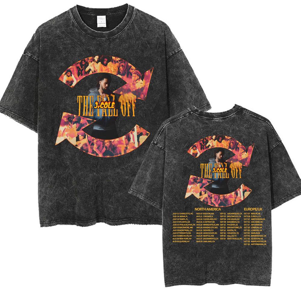 J Cole The Fall Off New Album Tour Cover Tshirt Men Women Fashion Vintage Washed T Shirts Summer ONeck Oversized T Shirt