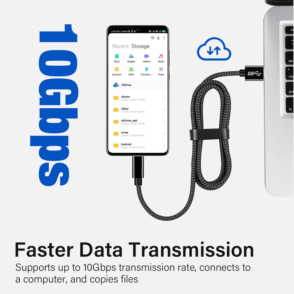 Кабель USB3.2 Gen2 10 Гбит/с Кабель USB C 3A 60 Вт QC3.0 Быстрая зарядка для iPhone 15 Samsung NVMe Внешний жесткий диск Android Кабель для передачи данных