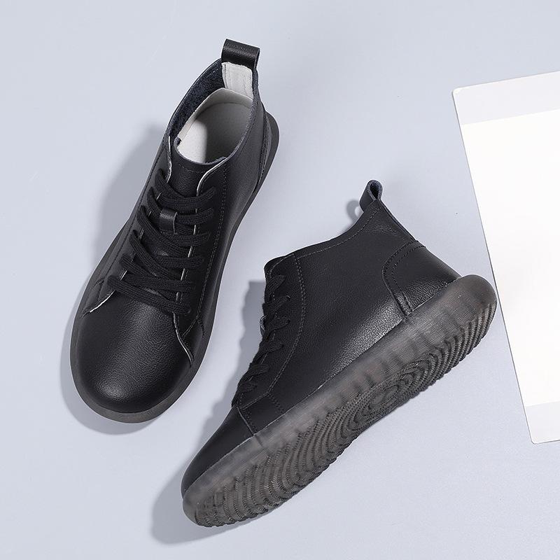 Европейско-американские шнурованные короткие ботинки Осень и зима Новые однотонные простые плоские повседневные женские туфли Кроссовки на платформе