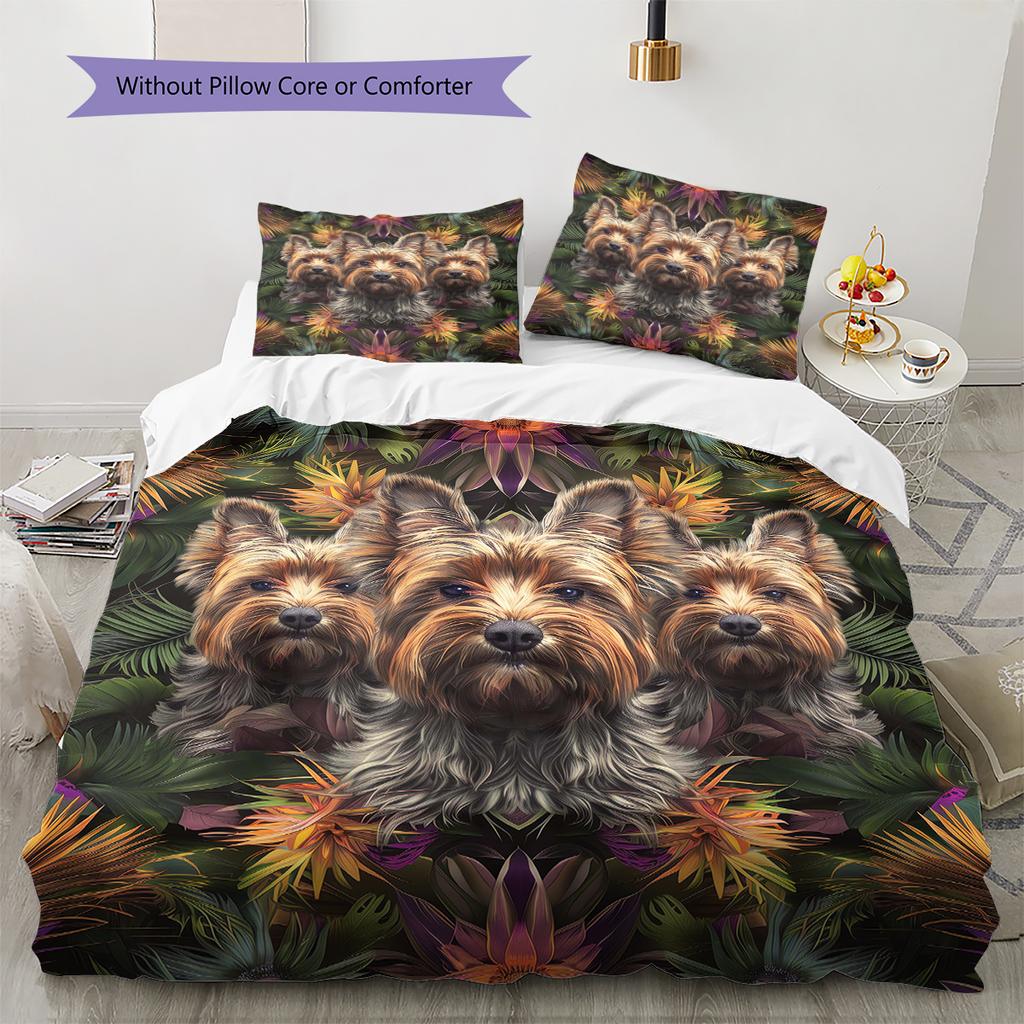 Yorkshire Chihuahua Pattern Bedding Quilt Set Quilt Cover Pillowcase Home Decoration Gift (1 * duvet cover + 2 * pillowcase, without core)