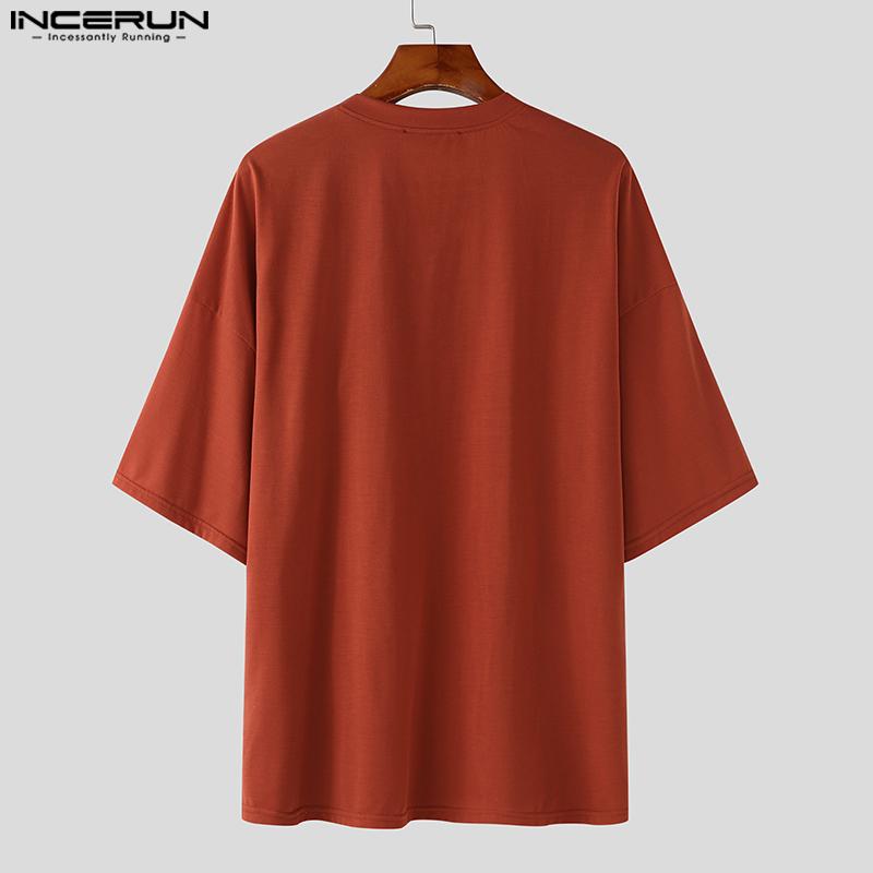 INCERUN Большие летние мужские квадратные воротники с коротким рукавом, регулируемые пуговицы, повседневные свободные топы, футболки