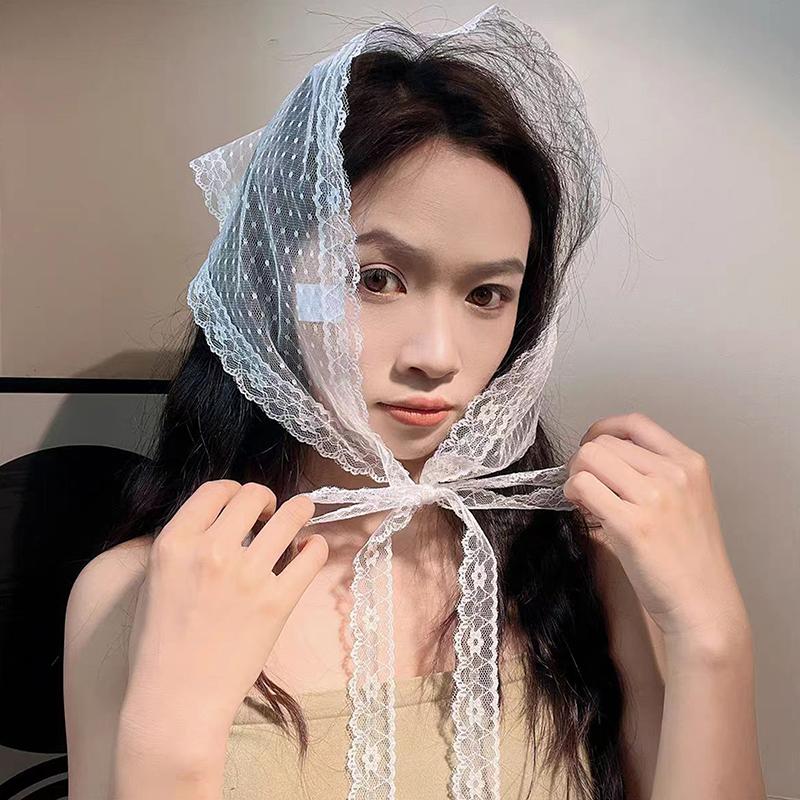 Sweet Triangle One-Piece Belted Overlap Lace Skirt Apron  Lace Trim Half Skirt Butt Curtain Spring Headscarf Accessories