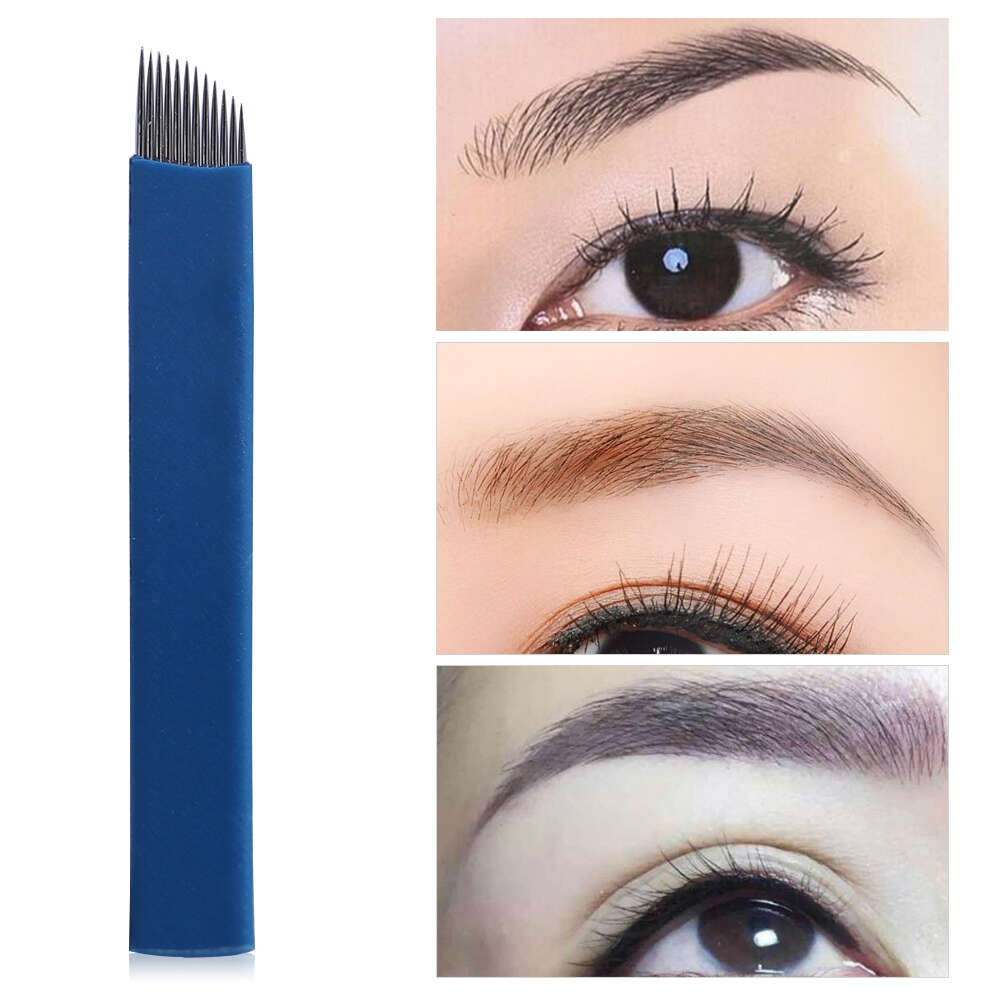 100 шт./компл., ручная татуировка бровей, микроблейдинг, перманентный макияж, стерильная игла, 12-контактное лезвие