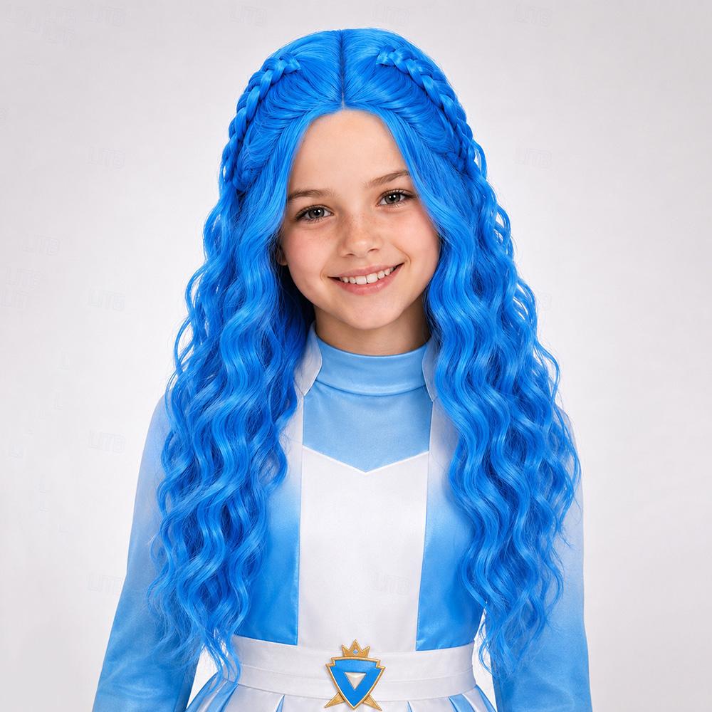 Synthetic Hair Fantasy Villain Heir Rebel Princess Descendants Wicked Wonderland Braided Long Wavy Cosplay Wig for Halloween