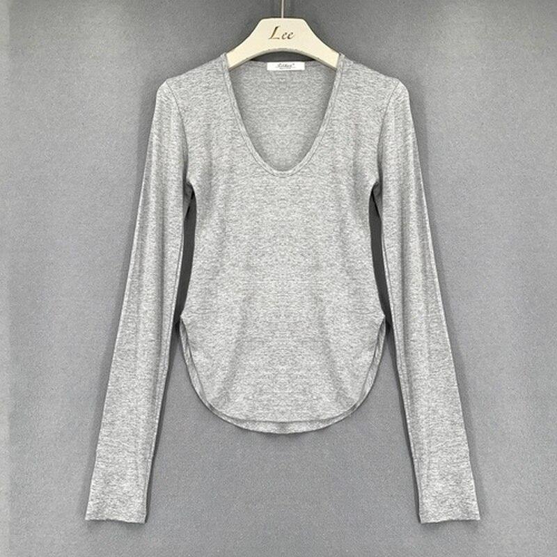 Autumn Long Sleeve Tshirt Women Fashion Slim White Woman Tshirts Tops High Elasticity Thin Skinny Tee Shirt Clothing 16075