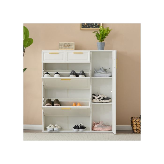 Meuble à chaussures - MUVOE - Moderne - Blanc - 2 tiroirs - 10 paires de chaussures