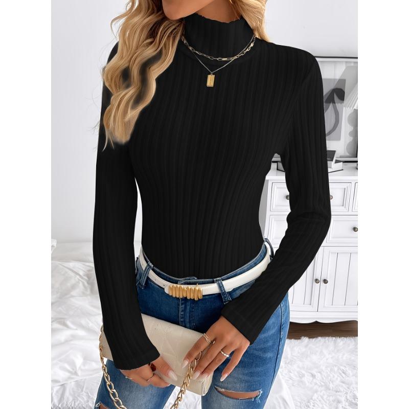 Женский новый простой белый тонкий трикотаж Зима Внутри Высокий уровень Sense of High-neck Top Thin Джемпер