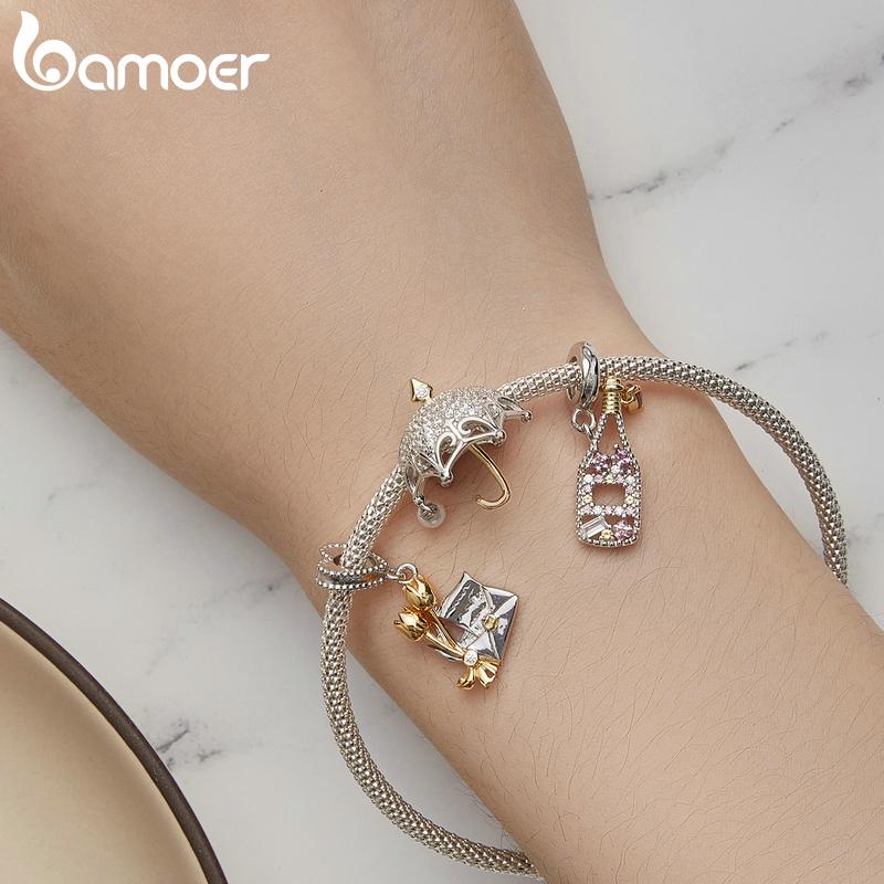 BAMOER из стерлингового серебра 925 пробы, бусины золотой серии, подвески в форме зонтика, подходят для оригинального серебряного браслета, женские украшения «сделай сам»