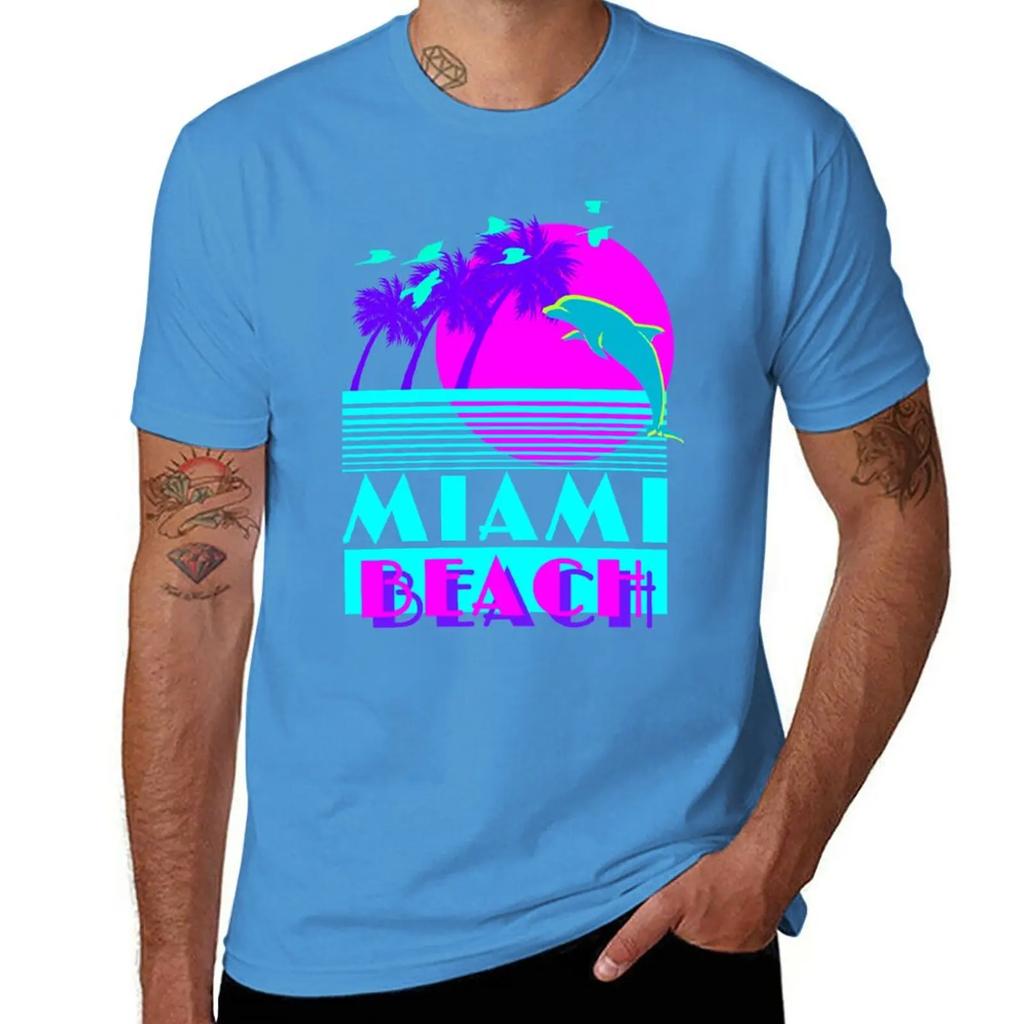 New Miami Beach Dolphin Retro T-Shirt black t shirts custom t shirts Short sleeve designer t shirt men