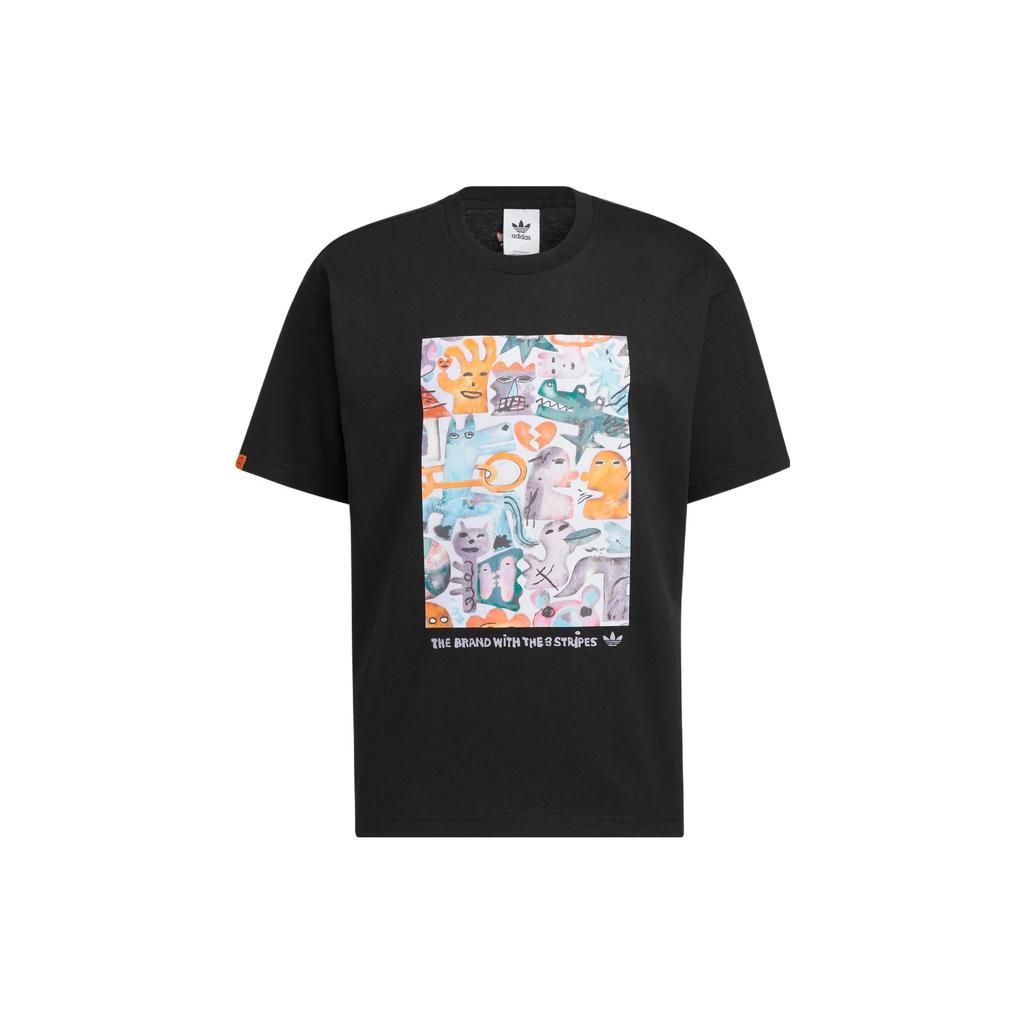 Adidas Originals T Shirts Men's Black Crew Neck Moderate Straight Fit (Unisex) T-Shirts HR6453