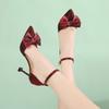 Pointed Toe Women's Sandals for Party and Weddings Bow Stiletto Red Ladies Shoes Asian Size The Best Footwear Korea Original Pvc