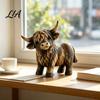 Aged Texture Tabletop Figurine Farmhouse Highland Cow Figurine, Resin Scottish Bull Statue, Rustic Durable Sculpture for Office Ornament, Country