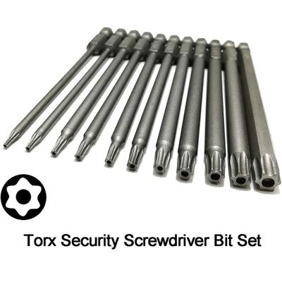 Набор из 11 бит Torx с магнитным шестигранным хвостовиком 1/4 дюйма из стали S2, длинные сверла, безопасные биты Torx T6-T40 50/100 мм