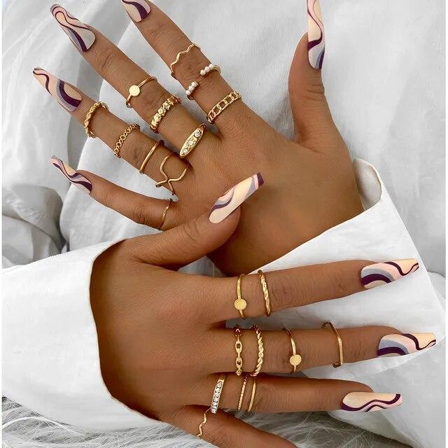 Максимум 27 шт., винтажный комплект колец с сердцем, змеей и бабочкой для женщин, металлический позолоченный геометрический полый палец, кольцо, ювелирное изделие, подарок, новый