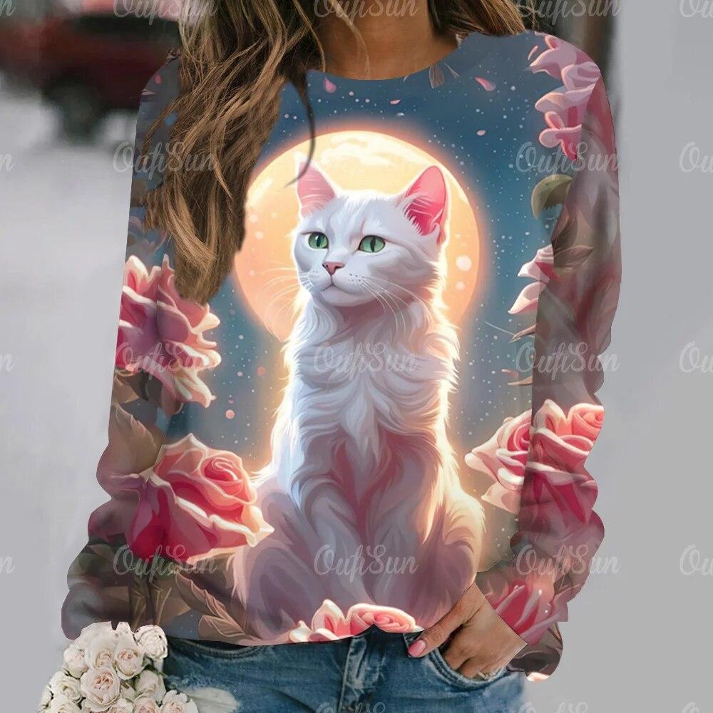 Kawaii женская футболка с забавным рисунком кота, футболка с длинными рукавами, повседневная уличная одежда, женский свитер, новый женский пуловер, одежда, топ