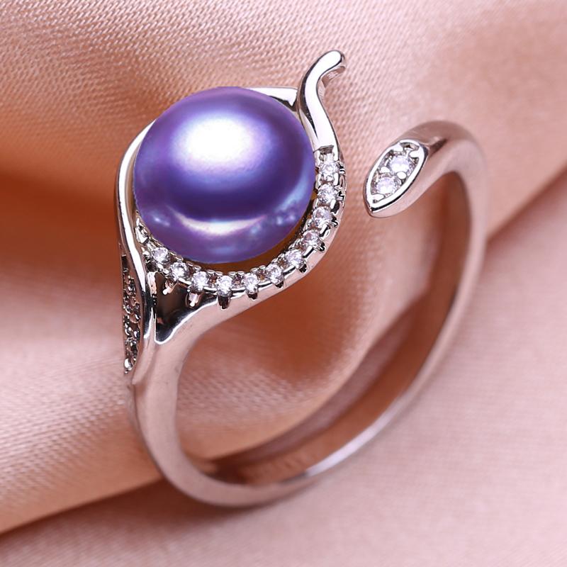 seniko Natural Freshwater Pearl Rings For Women Fashion Female Cubic Zirconia CZ Ring Pearl Jewelry Adjustable Ring