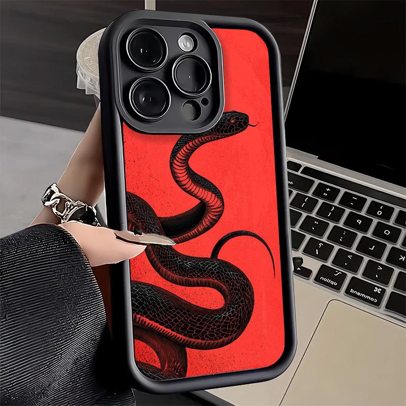 Чехол для телефона iPhone 17 Air 16E 15 16 Pro Max Черный Змеиный Рисунок Чехол 14 Plus 13 12 Mini Мягкий Силиконовый Fundas