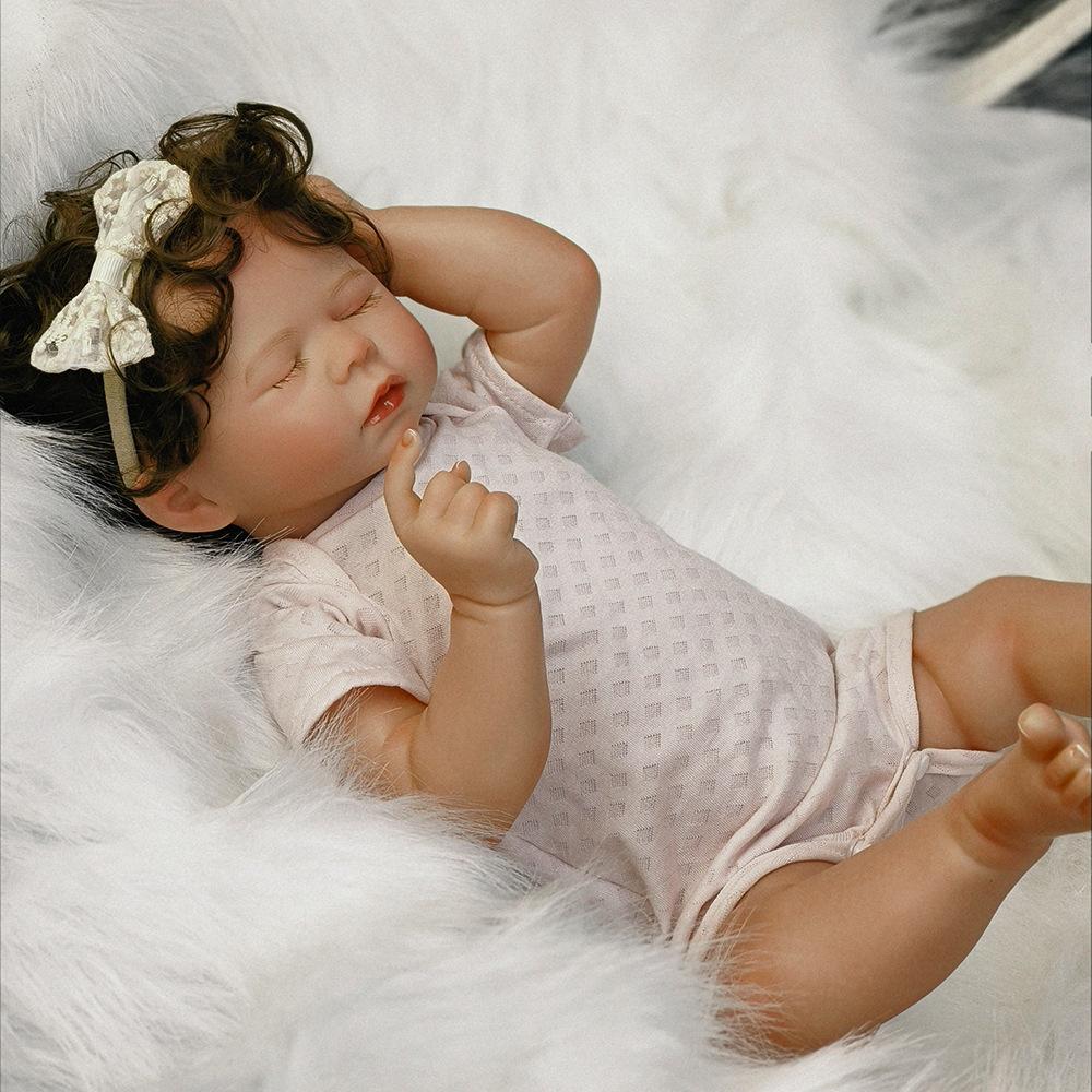 Realistic Asleep Reborn Babies Doll 50cm Cloth Body High Color Painted Hair Simulation Doll Real Life Toddler Toy Baby Dolls for Kids Ages 3+ Year Old