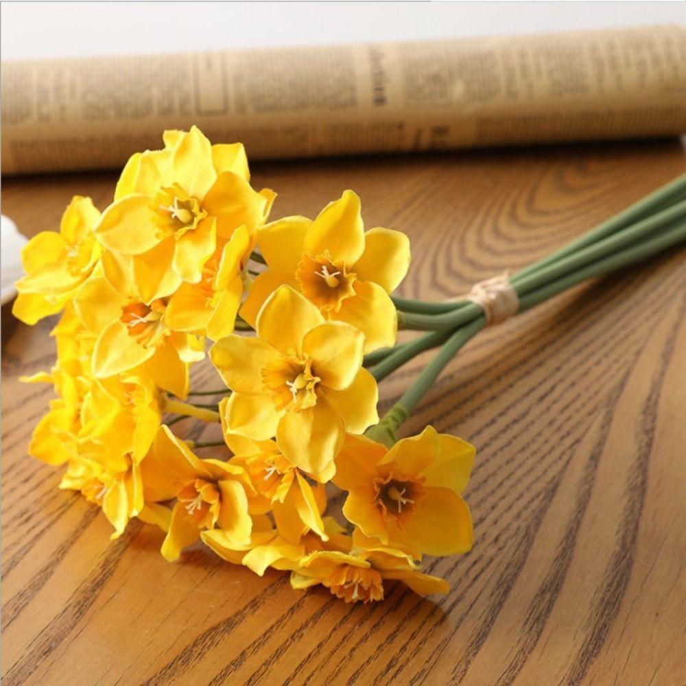 6PCS/Bundle Home Artificial Narcissus Flower New Decor Fake Flower Artificial Daffodils Bouquet