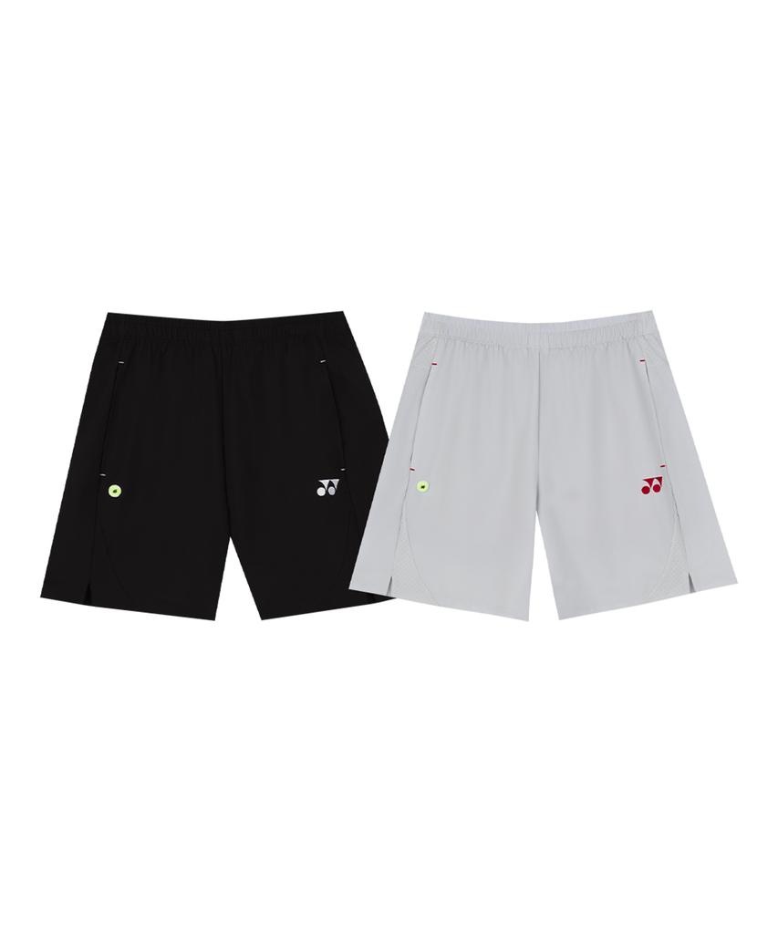 YONEX 265Ph001M Черный/Светло-серый Мужские Текстурные Шорты для Тенниса с Нашивкой