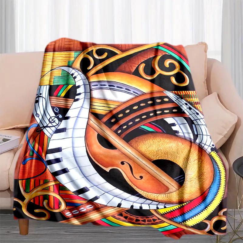 1PC Piano keys music printed blanket, all season lightweight home office outdoor nap multifunctional blanket A18