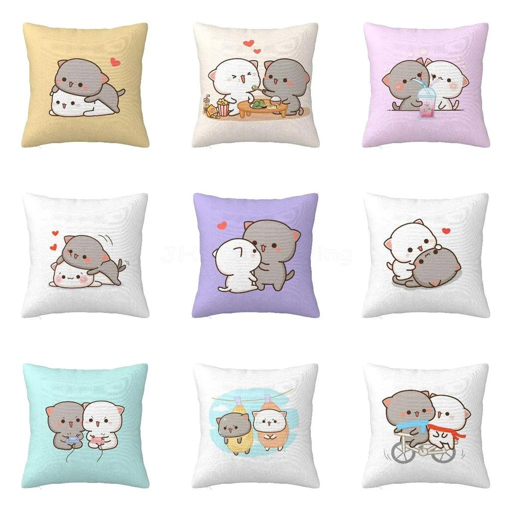Peach and Goma Pillow Case Mocha Mochi Peach Cat Cushion Cover Pillow Cover Decorative Pillows for Sofa Car Pillowcase xcm