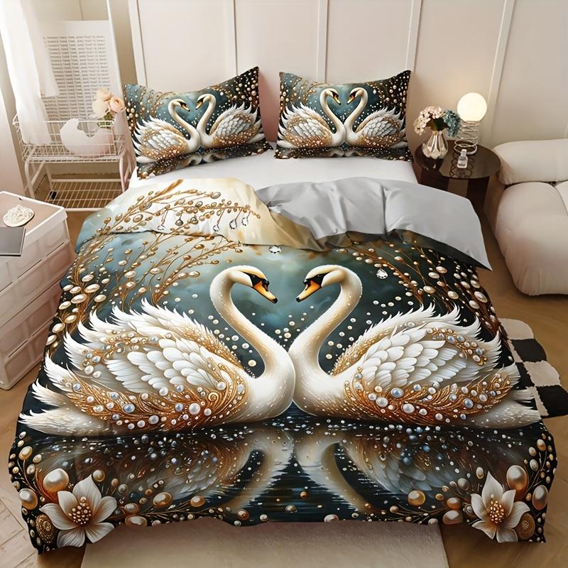 Crown Swan Gemstone Duvet Cover Set High-Definition Print 1 Duvet Cover + 2 Pillowcases Inserts For Home And Dorm