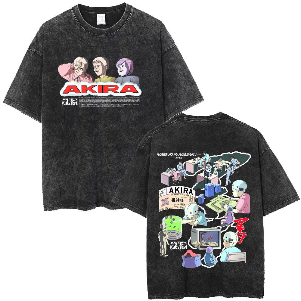 Washed Vintage Japanese Science Fiction Cartoon Movie Anime Akira Shotaro Kaneda Graphic T Shirt Clothing Oversized T-shirt Unisex