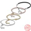 Genuine 925 Sterling Silver Moments Four Style Snake -Shaped Chain Sliding Bracelet Leather Bracelet Wedding Party Girl Jewelry