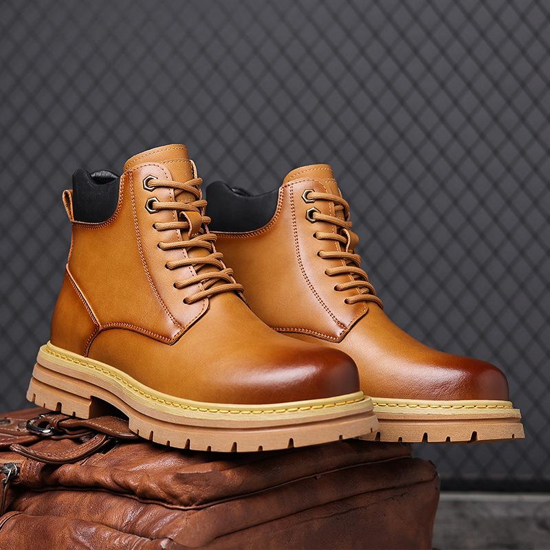 Мужские ботинки мартин осенние ботинки средней высоты повседневные ботинки в британском стиле на толстой подошве рабочие большие желтые ботинки
