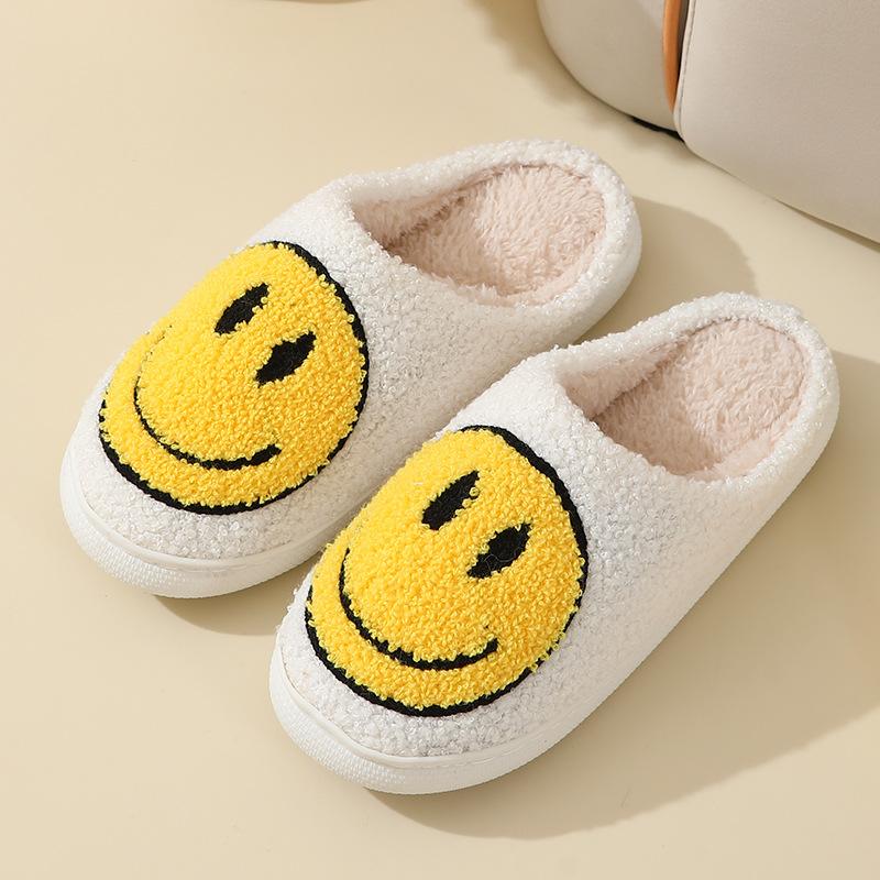 Новые осенне-зимние милые мультяшные тапочки-смайлики из хлопка, домашние комнатные нескользящие теплые тапочки