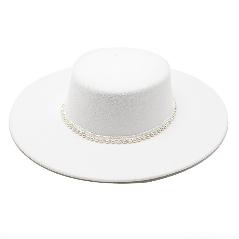 Unisex Luxury Hepburn Style Flat Top Wide Brim Wool Blend Hat