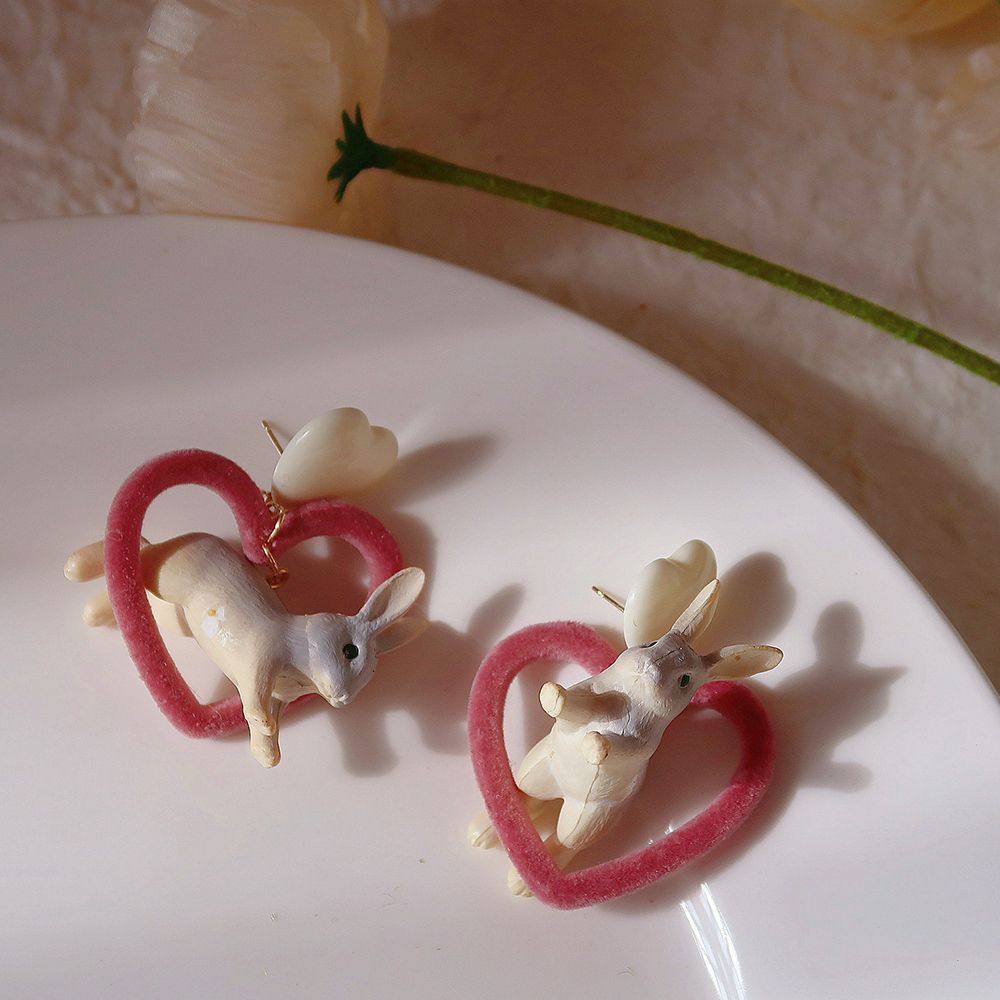 White Heart Rabbit Girls Gifts Animal Earrings Korean Style Jewelry Resin Jewelry Women Earrings