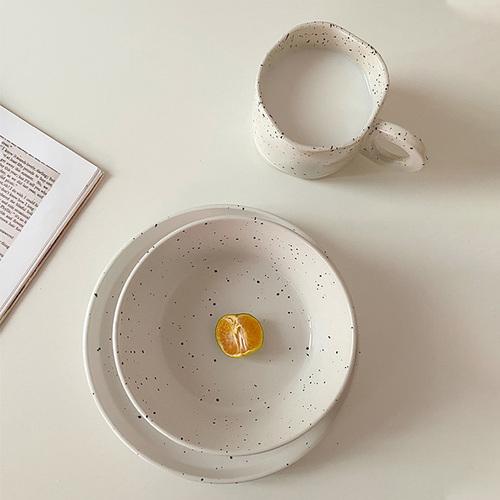 Белая керамическая миска и тарелка в стиле ретро с чернильными пятнами Поднос для стейков и фруктов в стиле вестерн Салатница Столовая посуда Тарелка для основного блюда